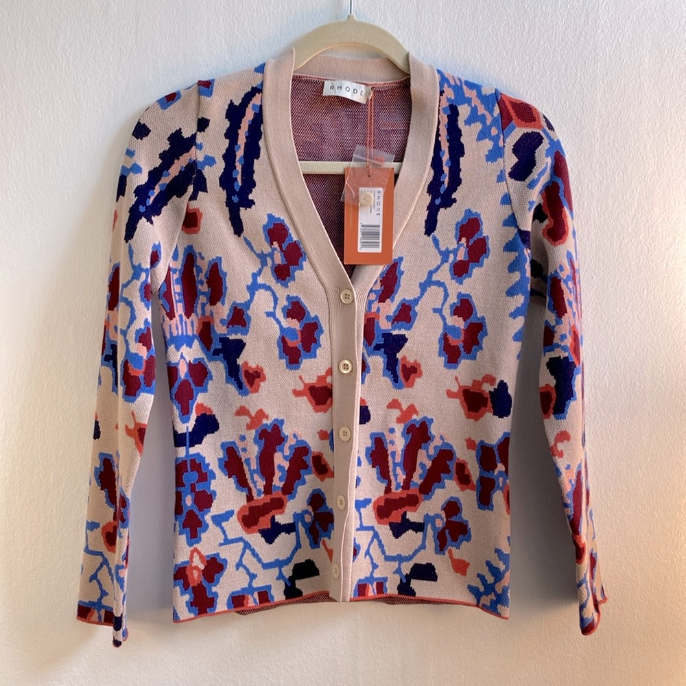 RHODE Sweater Women’s Cardigan Cassie Plumeria Macadamia Size XS New Wit…